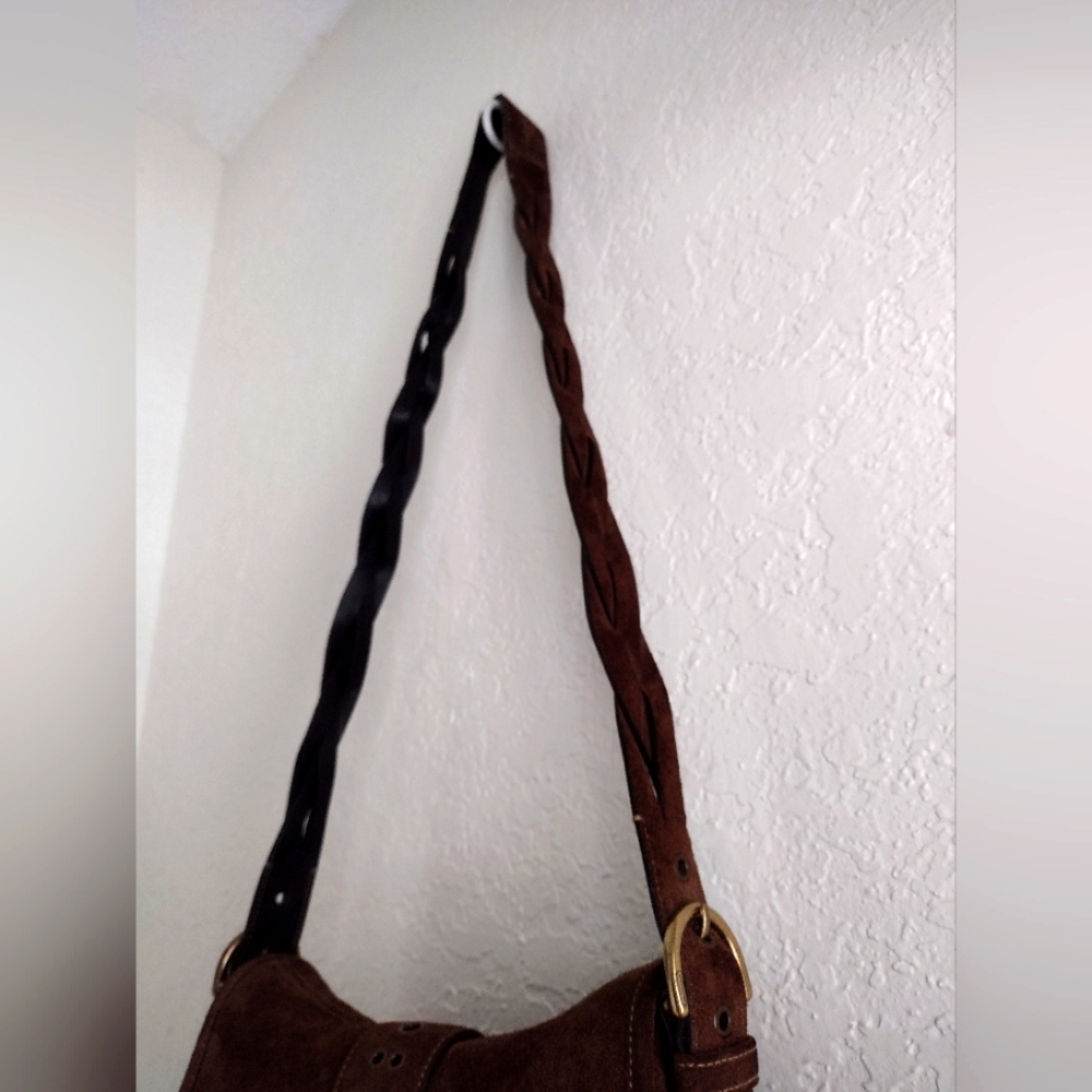 COACH Vintage Rare Brown Suede Fringe Saddlebag Crossbody Nwot 5484 Limited Edit - Picture 6 of 16